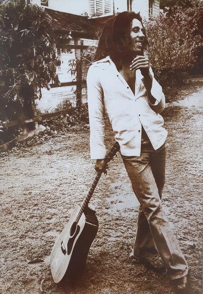 Bob Marley Guitar Standing Sepia Vintage Maxi Poster Blockmount