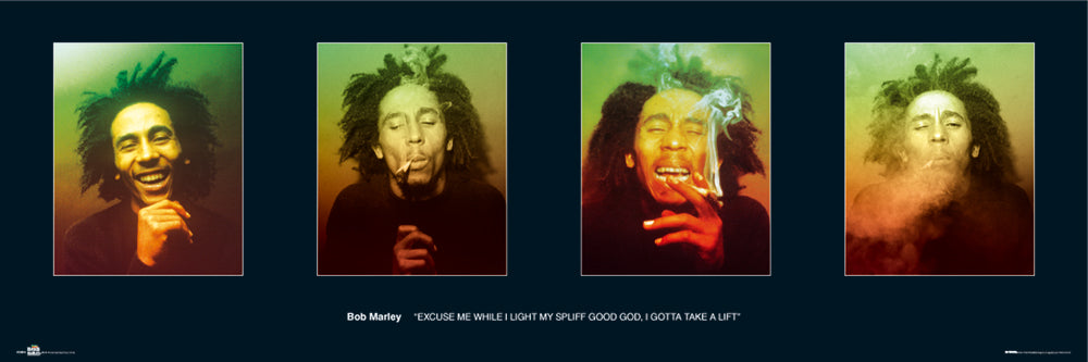 Bob Marley Faces And Smoking Herb Quote Slim Poster Blockmount