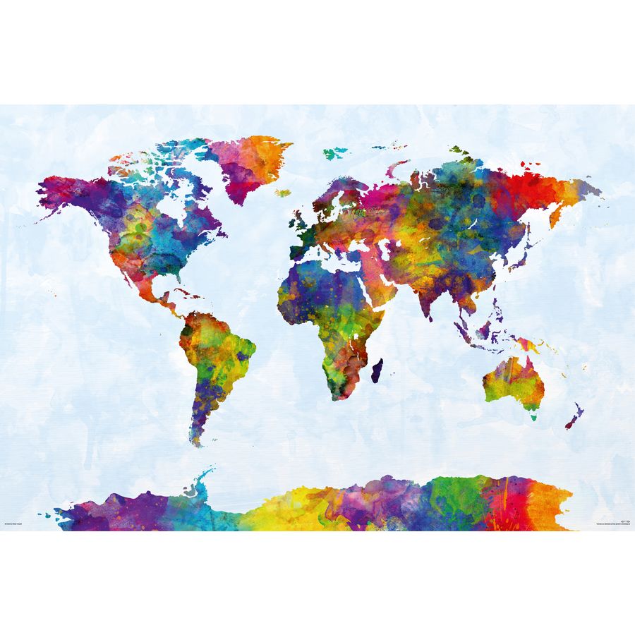 Watercolour World Map Maxi Poster
