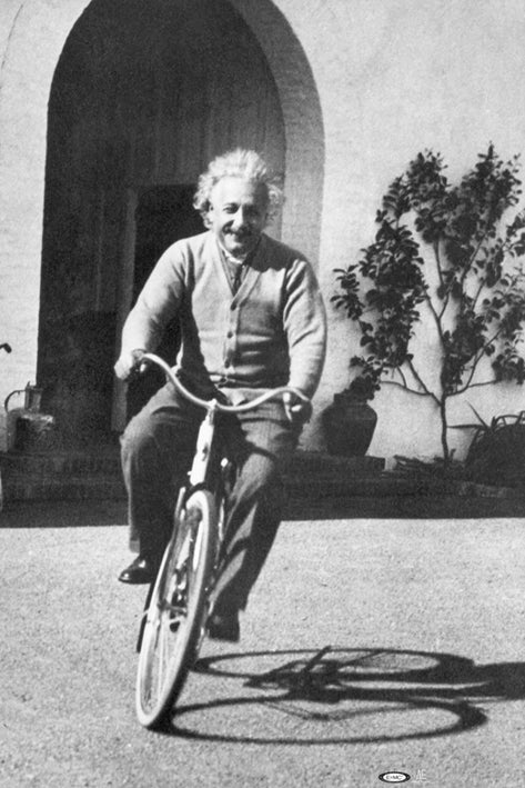 Albert Einstein Bicycle Riding B&W Maxi Poster