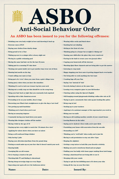 Anti-Social Behaviour Order Humourous Maxi Poster