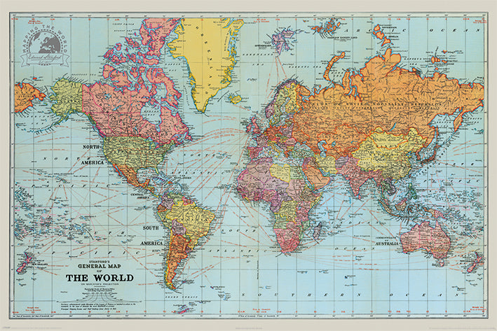 Stanfords General Map Of The World 1920 Maxi Poster