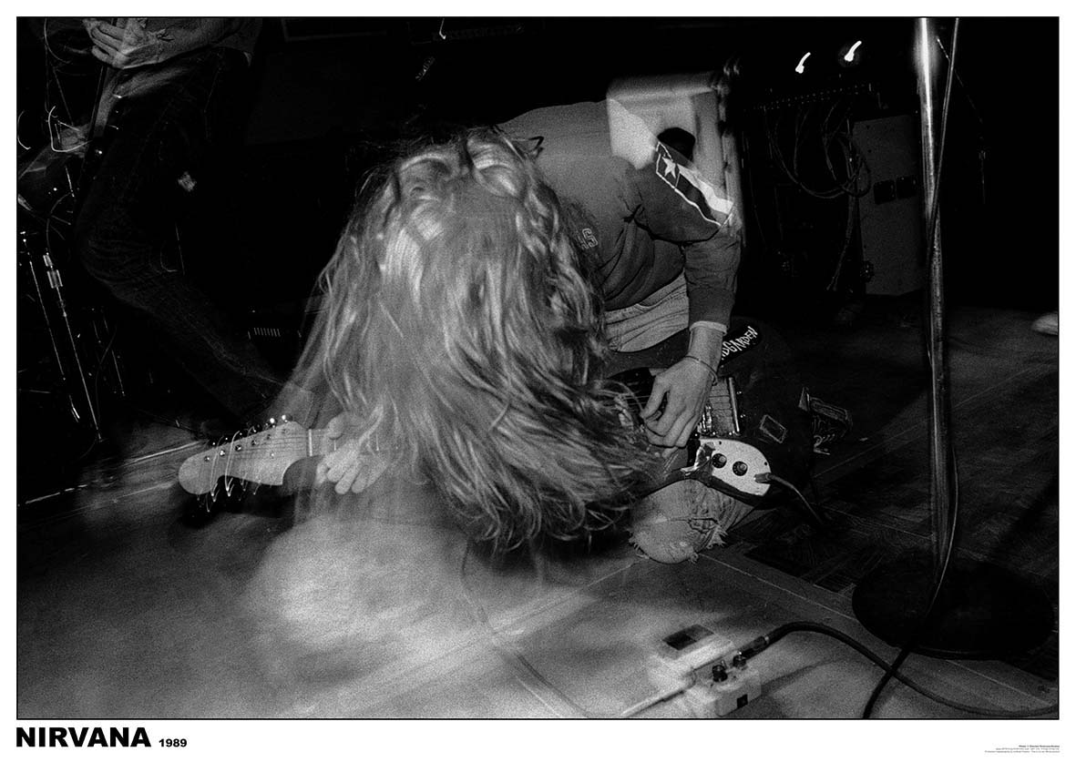 Nirvana 1989 Live Kurt Cobain Hair Large B&W Maxi Poster