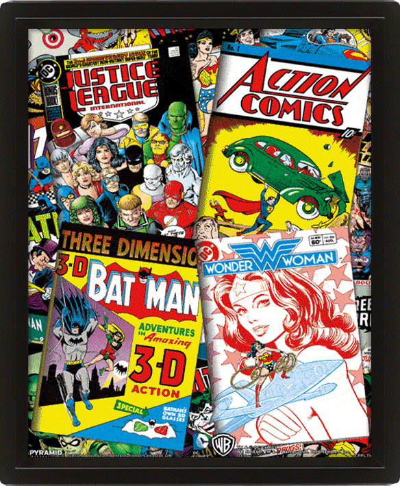 DC Comics Covers Framed 10 x 8 inch Vintage 3D Lenticular Poster