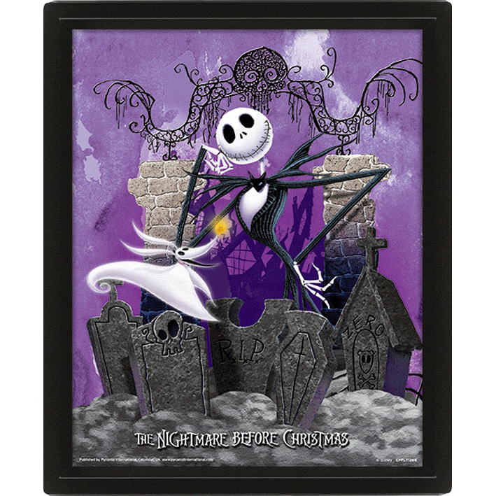 Nightmare Before Christmas Graveyard Framed 10 x 8 inch 3D Lenticular Poster