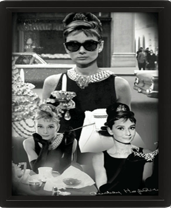 Audrey Hepburn Tiffany's B&W Montage Framed 10 x 8 inch 3D Lenticular Poster