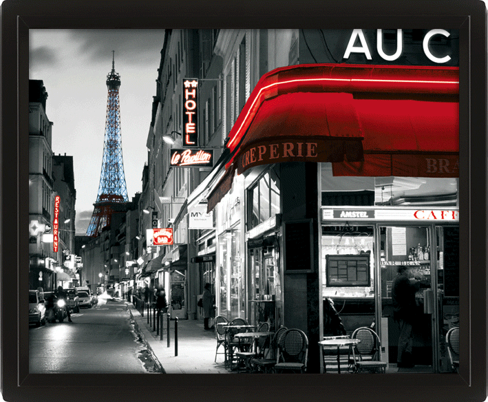 Paris Street with Eiffel Tower View Framed 10 x 8 inch Vintage 3D Lenticular Poster