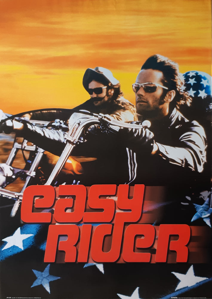 Easy Rider Hopper & Fonda On Motorbikes Red Sky Vintage Maxi Poster Blockmount