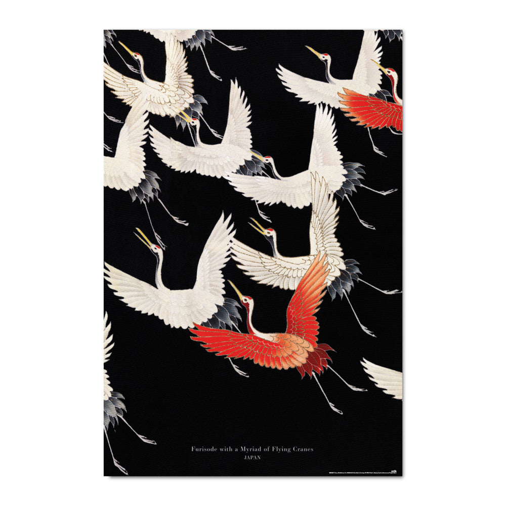 Furisode With A Myriad Of Flying Cranes Japan Art Maxi Poster