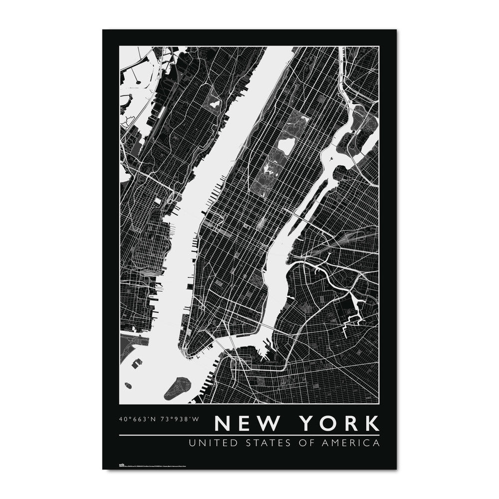 New York USA City Map B&W Maxi Poster