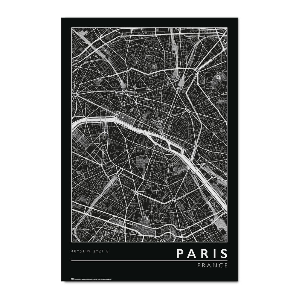 Paris France City Map B&W Maxi Poster