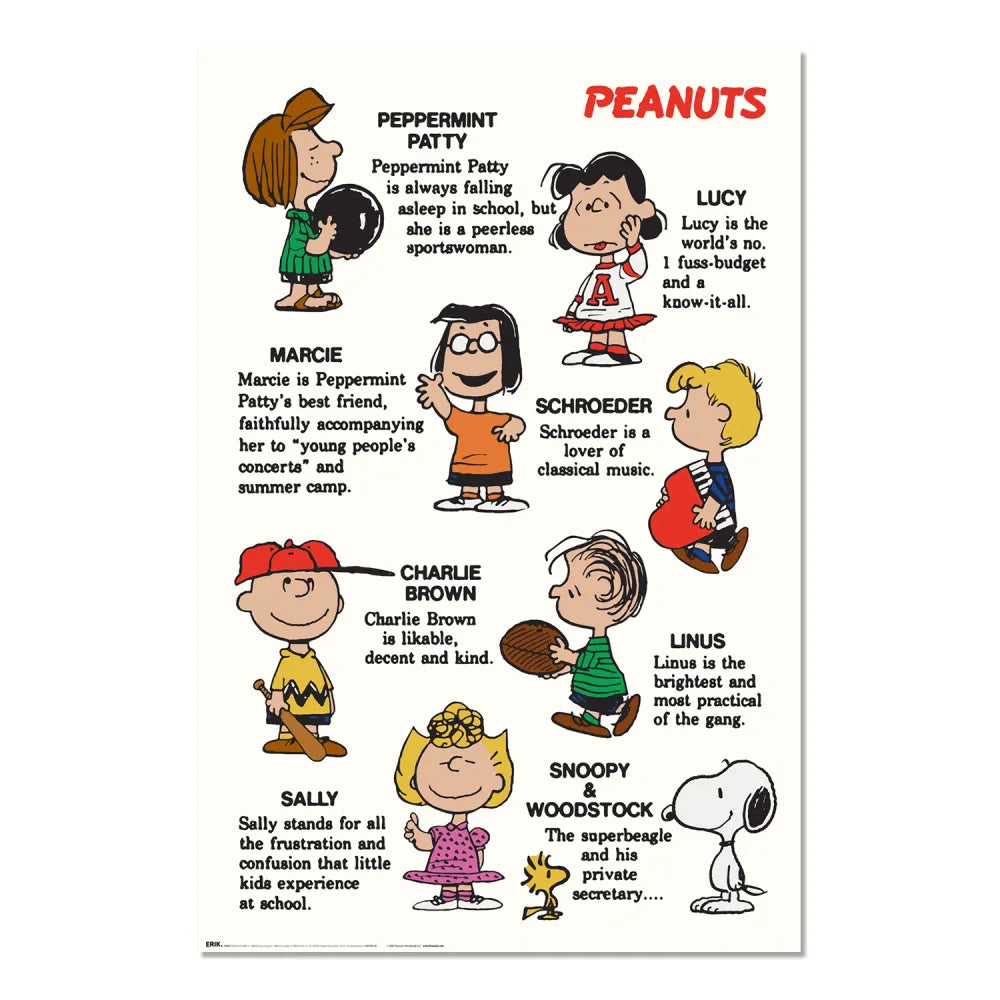 Snoopy Peanuts Main Characters With Bio For Each Maxi Poster