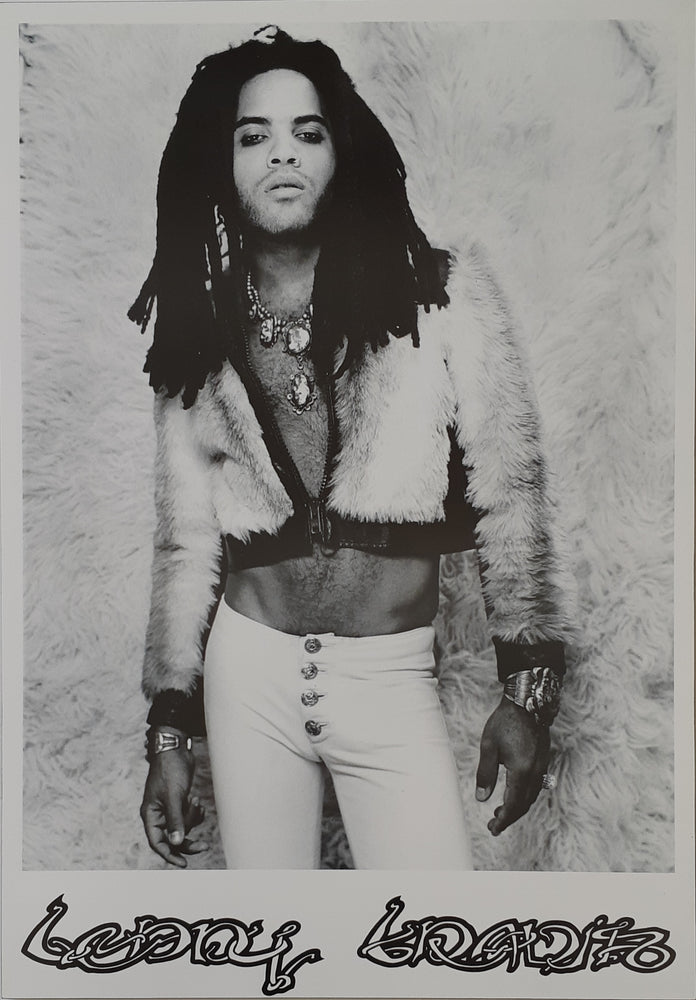 Lenny Kravitz Black And White Pose Vintage Maxi Poster Blockmount