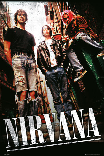 Nirvana Colour Group Shot In Alley Maxi Poster Blockmount