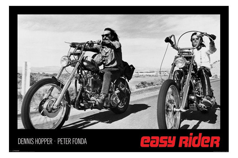 Easy Rider Dennis Hopper & Peter Fonda B&W Bikes Maxi Poster Blockmount