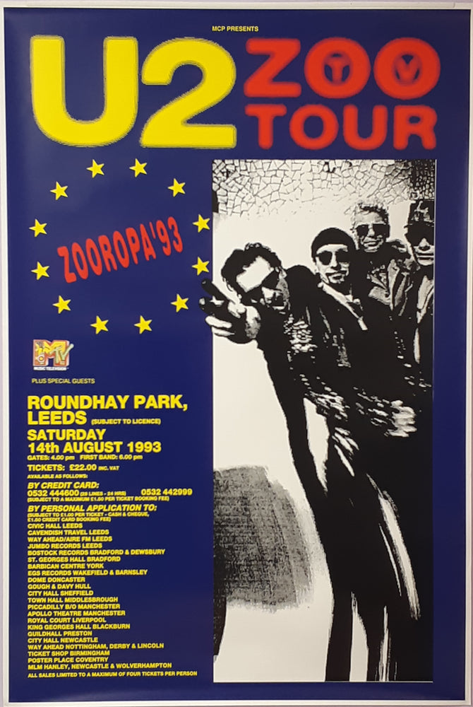U2 ZOO TV Tour 1993 Leeds Roundhay Park 14th August 104x154cm Giant Poster