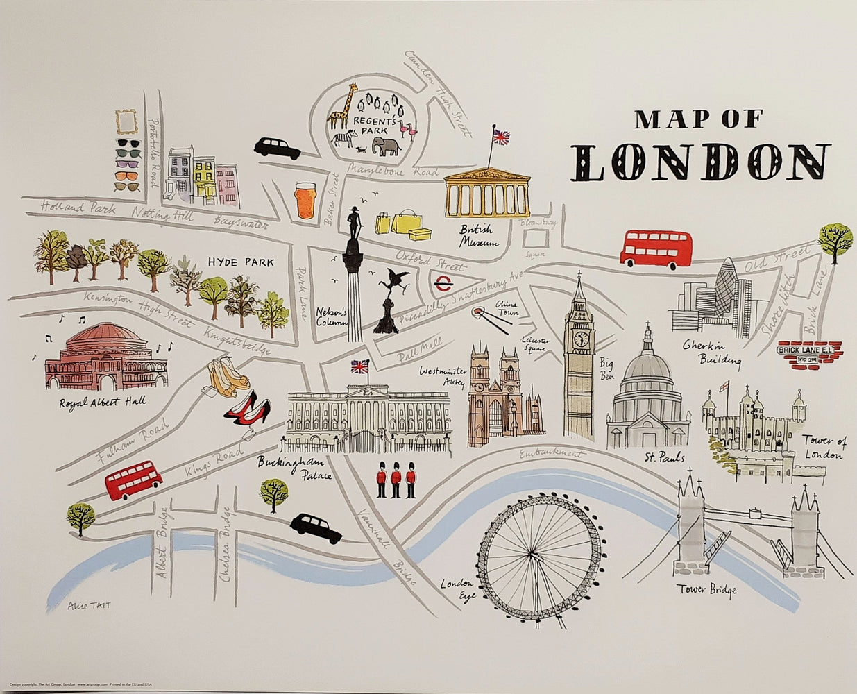 Alice Tait Map Of London 2009 40x50cm Art Print