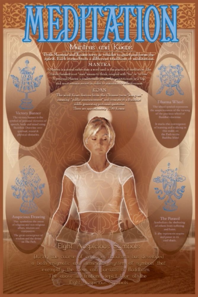 Meditation featuring 4 of 8 Auspicious Symbols Maxi Poster