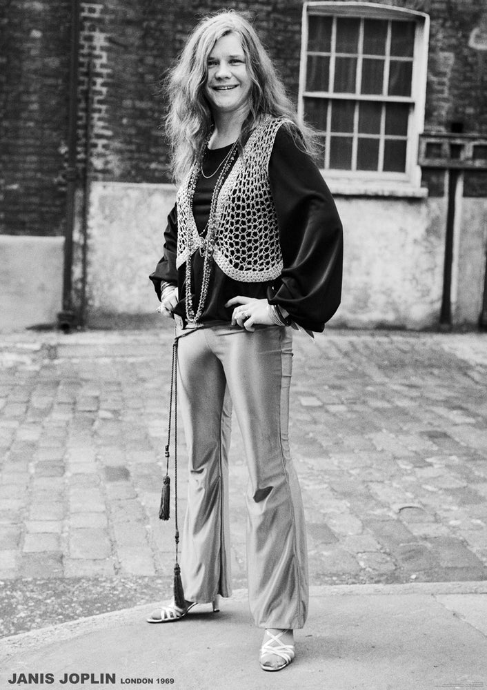 Janis Joplin London 1969 Black And White Maxi Poster