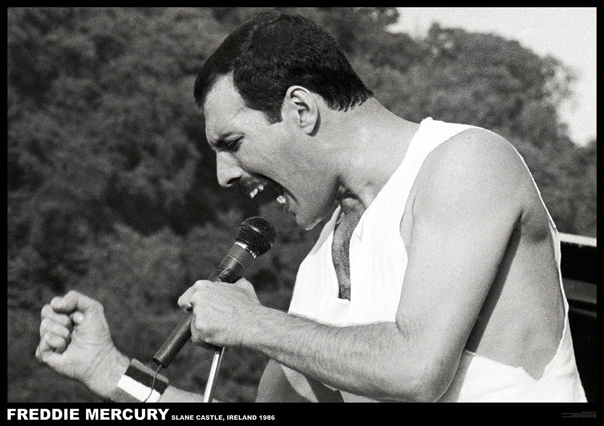 Freddie Mercury Slane Castle Ireland 1986 B&W Maxi Poster