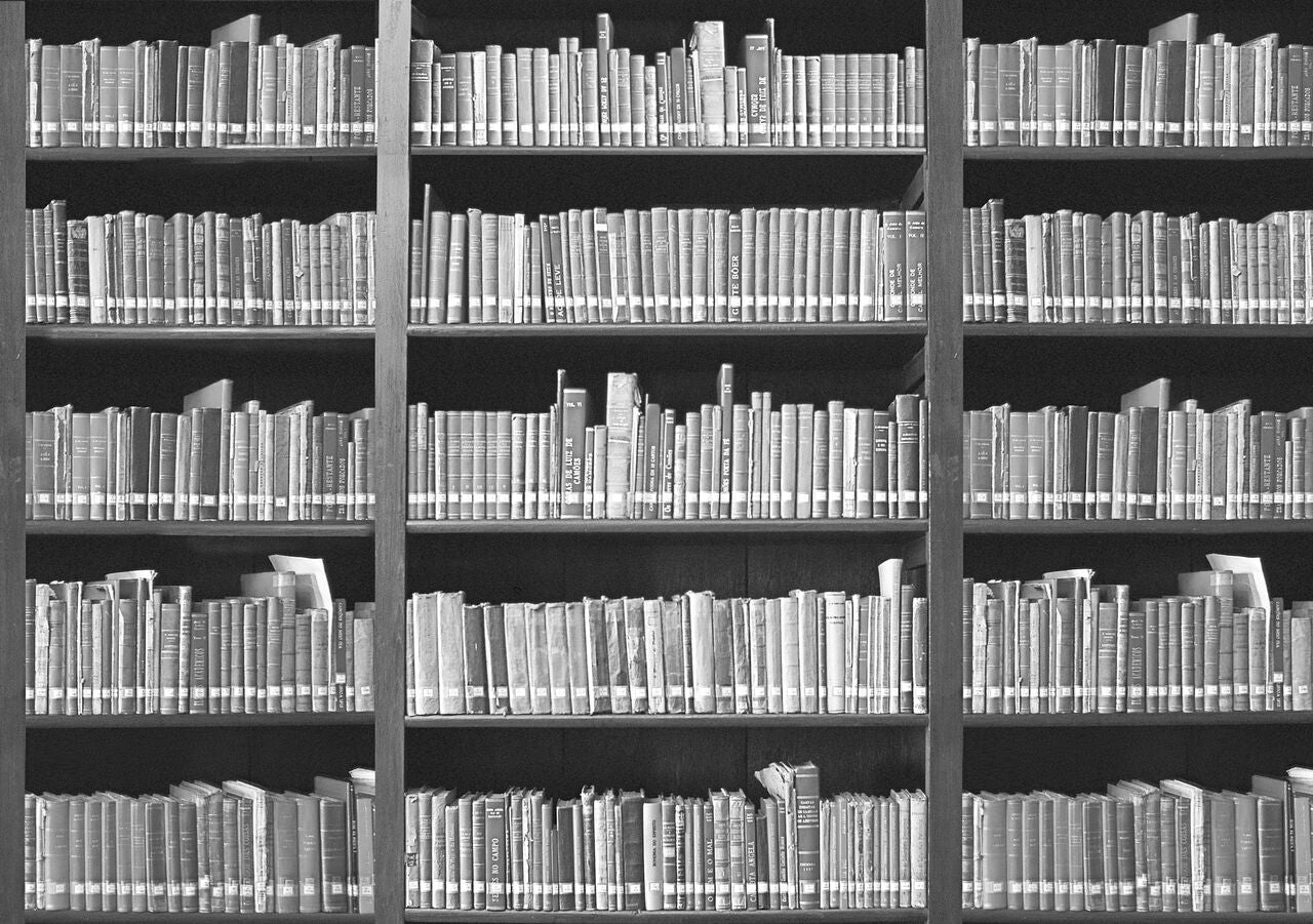 Bookshelf B&W Five Shelves 3.15m x 2.32m 4 Piece Giant Wallpaper Wall Mural