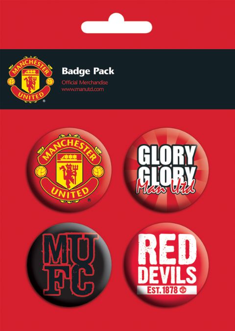 Manchester United Football Club Red Devils Set Of 4 Badge Pack