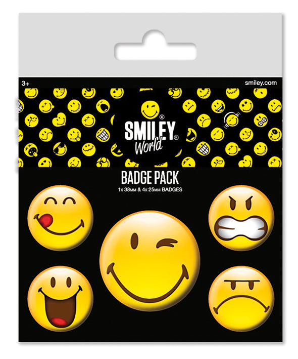 Smiley World Mix Set Of 5 Badge Pack