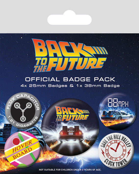 Back To The Future Delorean Set Of 5 Badge Pack