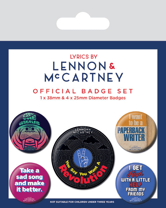 Lennon And McCartney Lyrics Set Of 5 Badge Pack