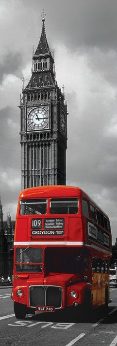 London Red Double Decker Bus And Big Ben 158x53cm Door Poster