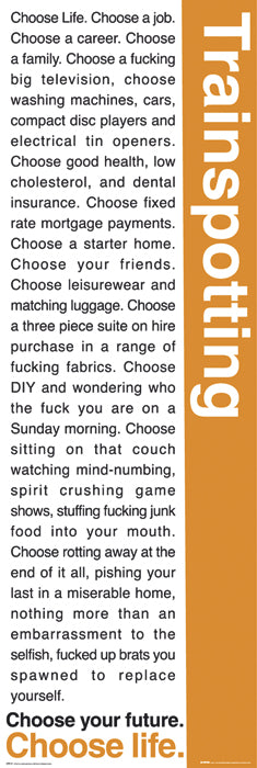 Trainspotting Choose Life Quotes 158x53cm Door Poster