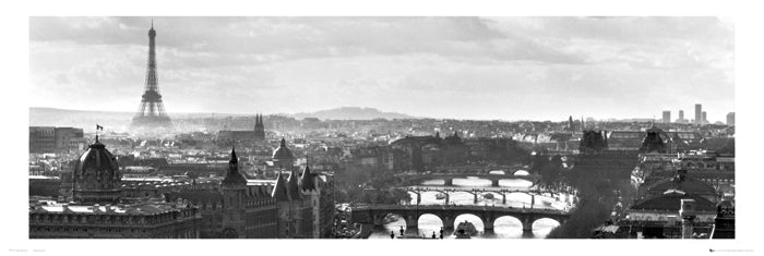 Paris France River Seine View Black And White 158x53cm Panoramic Door Poster
