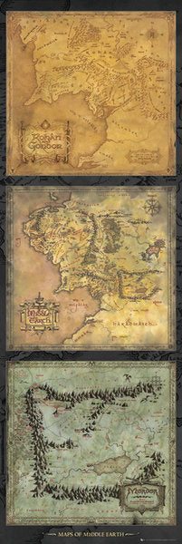 Lord Of The Rings Maps Of Middle Earth Triptych 158x53cm Licensed Door Poster