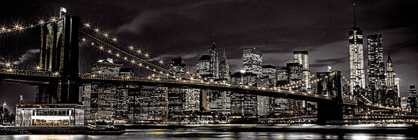 New York City At Night Brooklyn Bridge View 158x53cm Panoramic Door Poster