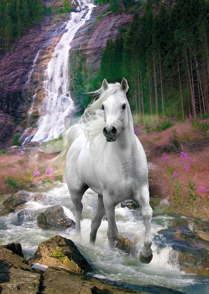 White Horse In Front Of Waterfall 100x140cm Giant Poster