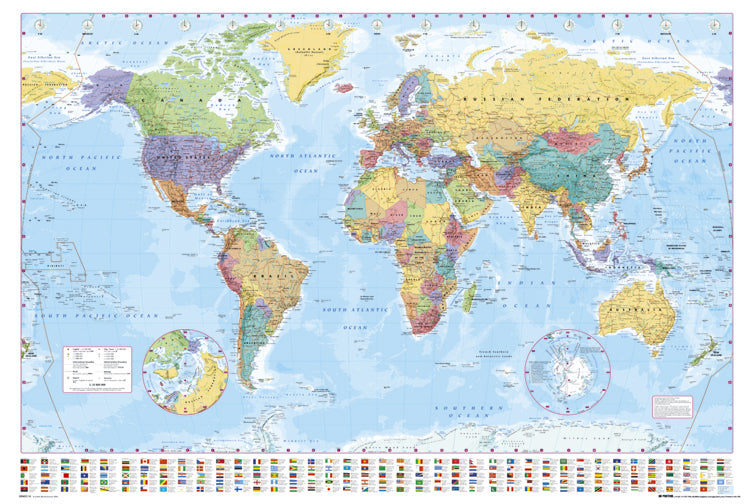 2017 World Map And Flags Maxi Poster