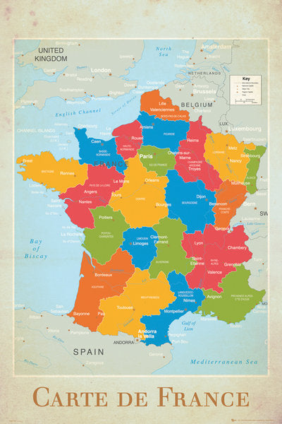 France Provincial Map Carte de France Maxi Poster