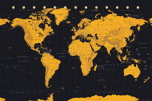 World Map Gold Maxi Poster