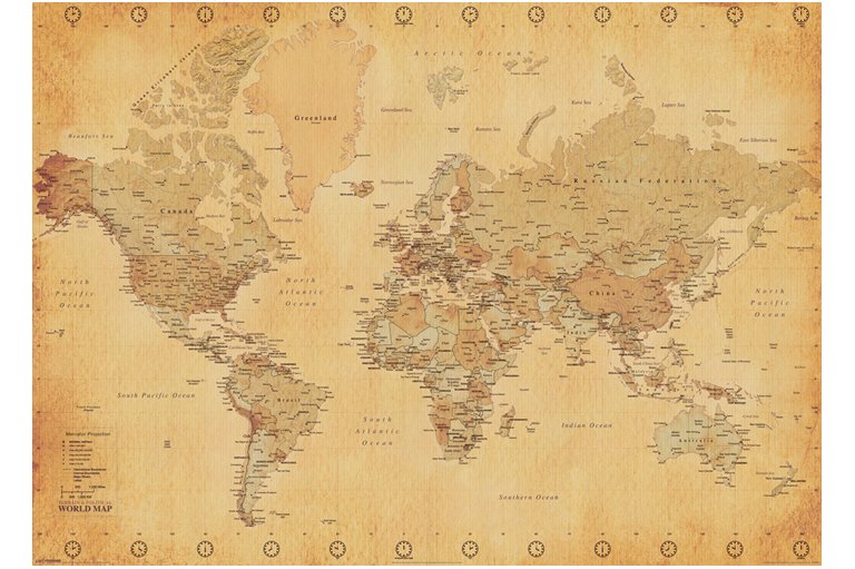 World Map Vintage Style 100x140cm Giant Poster
