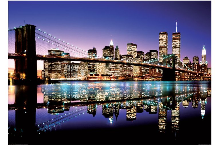 New York Brooklyn Bridge Colour Reflection At Night 100x140cm Giant Poster