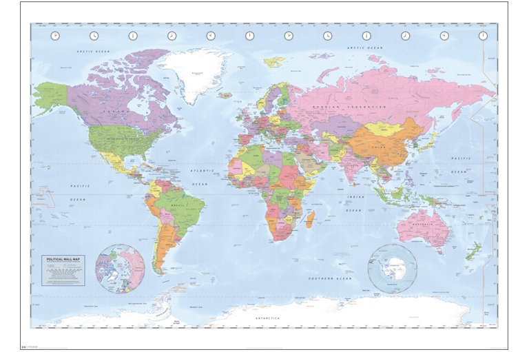 Political World Map Miller Projection 100x140cm Giant Poster