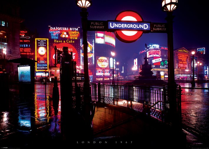 London Neon Signs At Night 1967 100x140cm Giant Poster