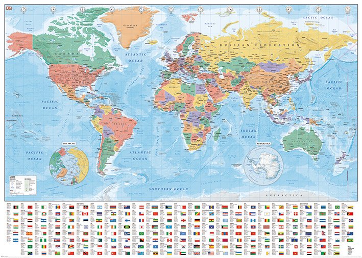 World Map 2016 With Flags And Facts 100x140cm Giant Poster
