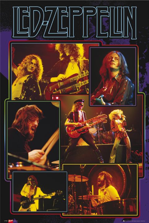 Led Zeppelin Collage Six Live Photos Maxi Poster Blockmount