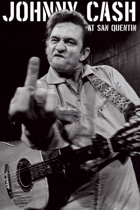 Johnny Cash San Quentin Finger Portrait Maxi Poster Blockmount
