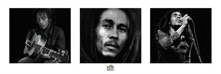 Bob Marley Black And White Photo Triptych Slim Poster