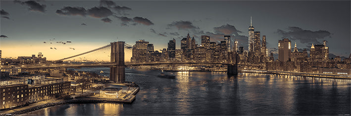 New York City At Dusk Panoramic Slim Poster