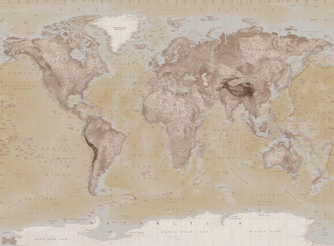 Neutral World Map 3.15m x 2.32m 4 Piece Giant Wallpaper Wall Mural