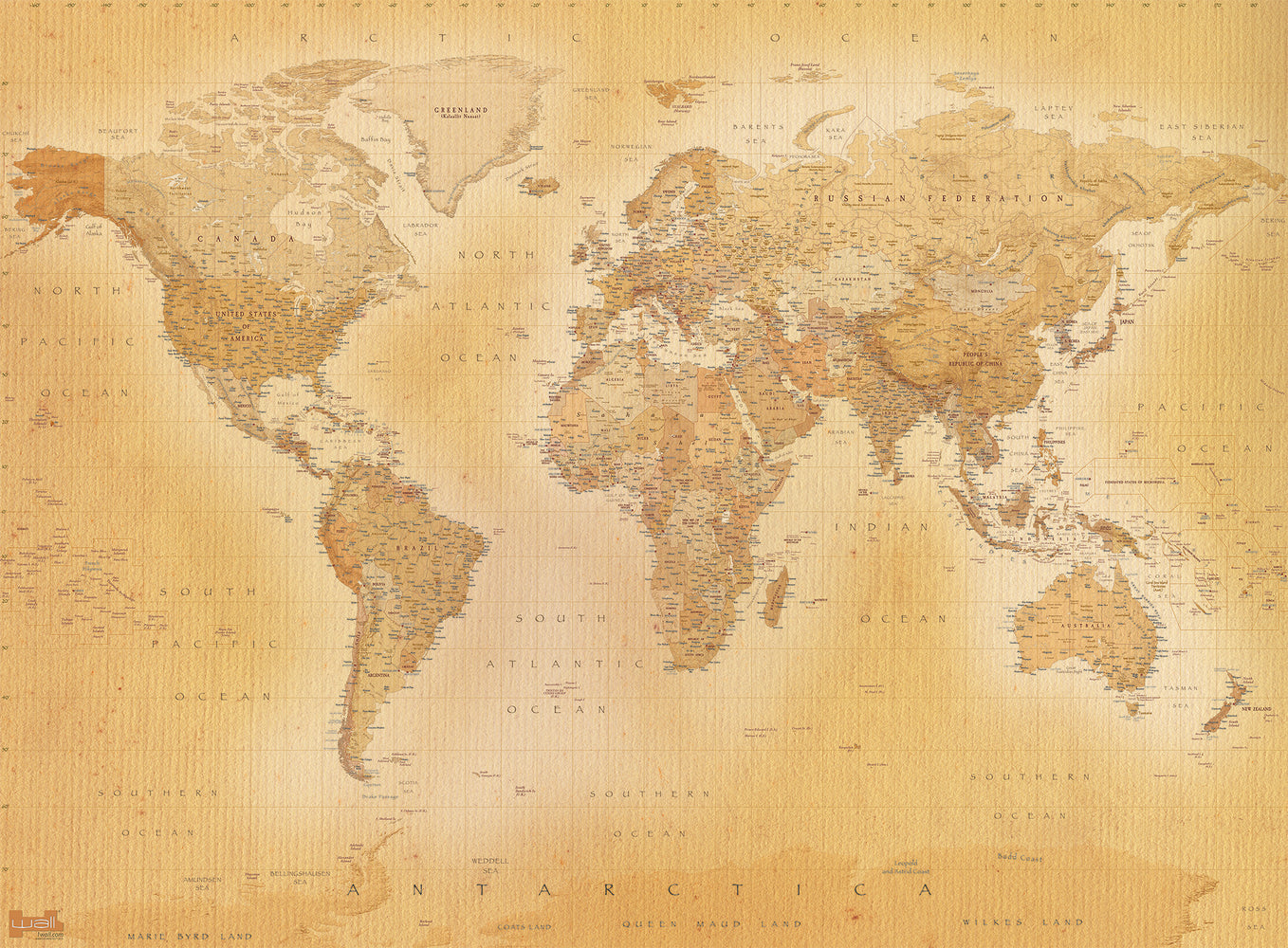 Vintage Style World Map 3.15m x 2.32m 4 Piece Giant Wallpaper Wall Mural