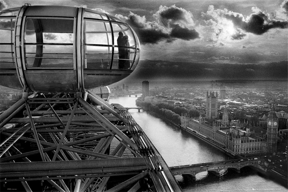 London Eye Black And White Aerial View Maxi Poster